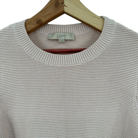 Loft XL Women's Knit Sweater 100% Cotton Pale Pink Pullover Relaxed Cotton Crew - Picture 2 of 6